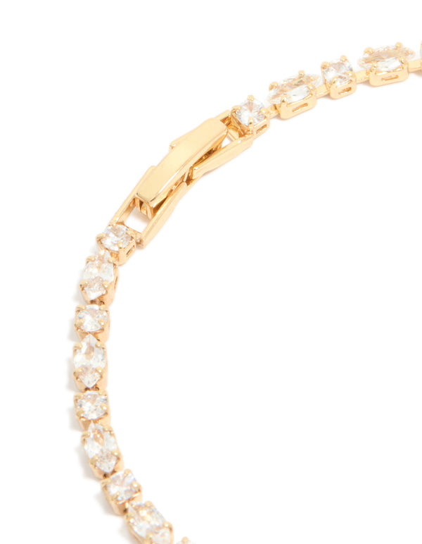 Gold Plated Cubic Zirconia Alternating Round & Oval Tennis Bracelet