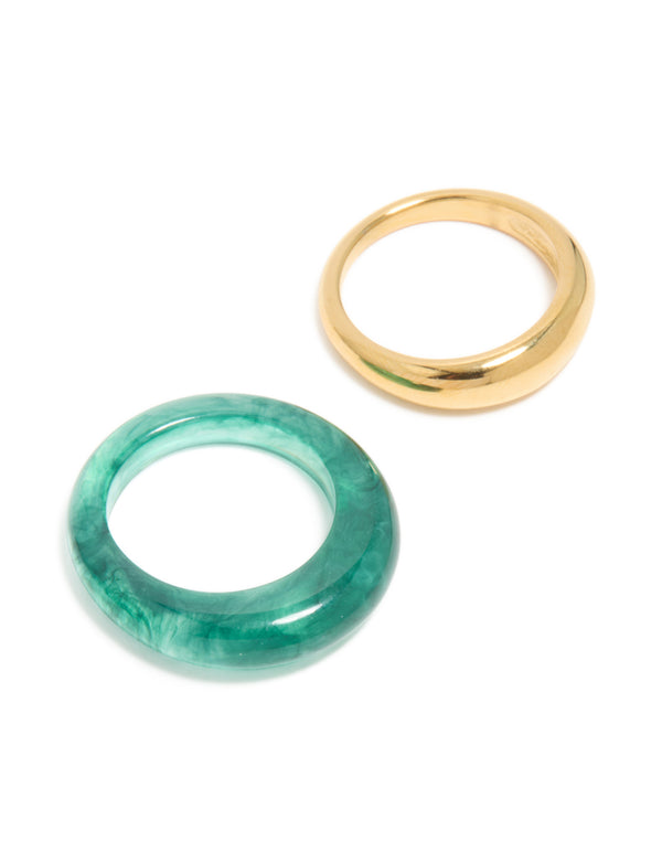 Discover waterproof gold plated stainless steel modern thin stack ring set of 2 in turquoise front view