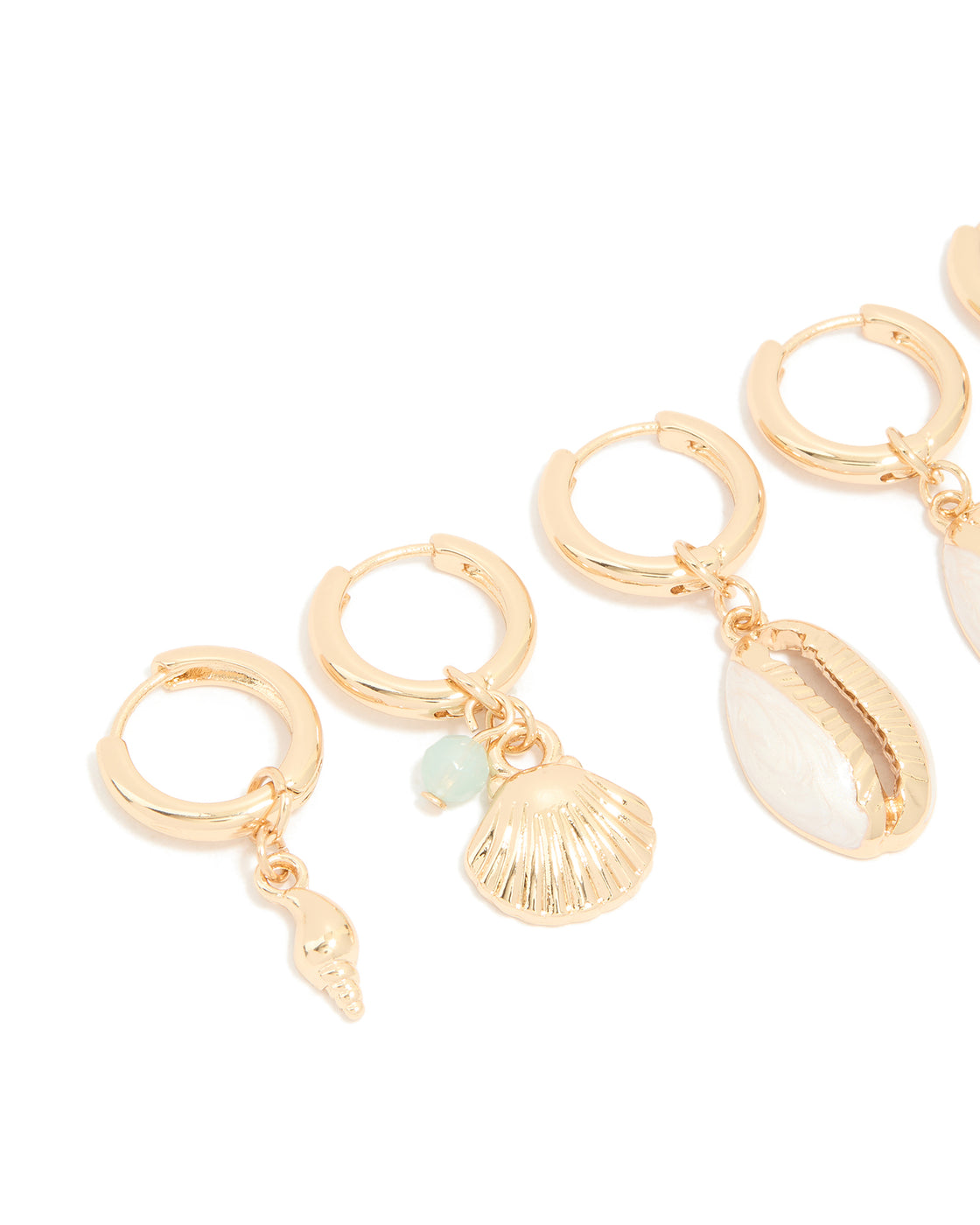 Gold Beaded & Shell Motif Huggie Earrings 3-Pack