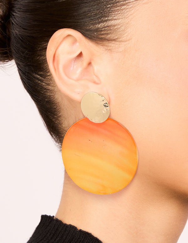 Gold Orange Shell Hammered Drop Earrings