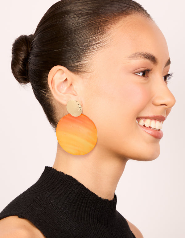Gold Orange Shell Hammered Drop Earrings