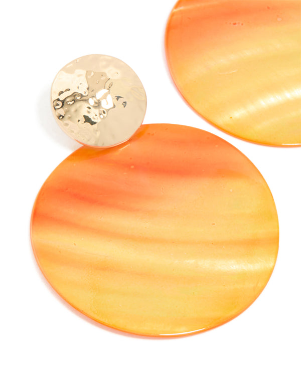 Gold Orange Shell Hammered Drop Earrings