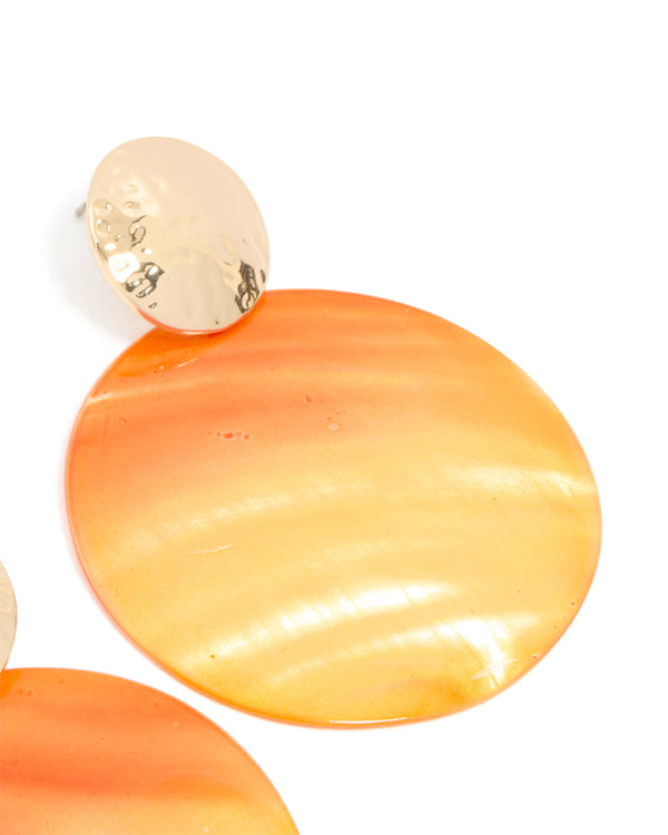 Gold Orange Shell Hammered Drop Earrings