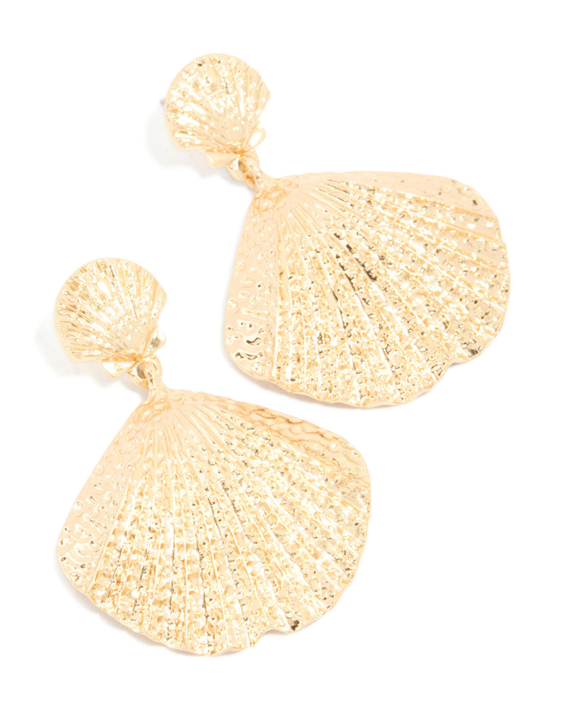 Gold Double Clam Shell Drop Earrings