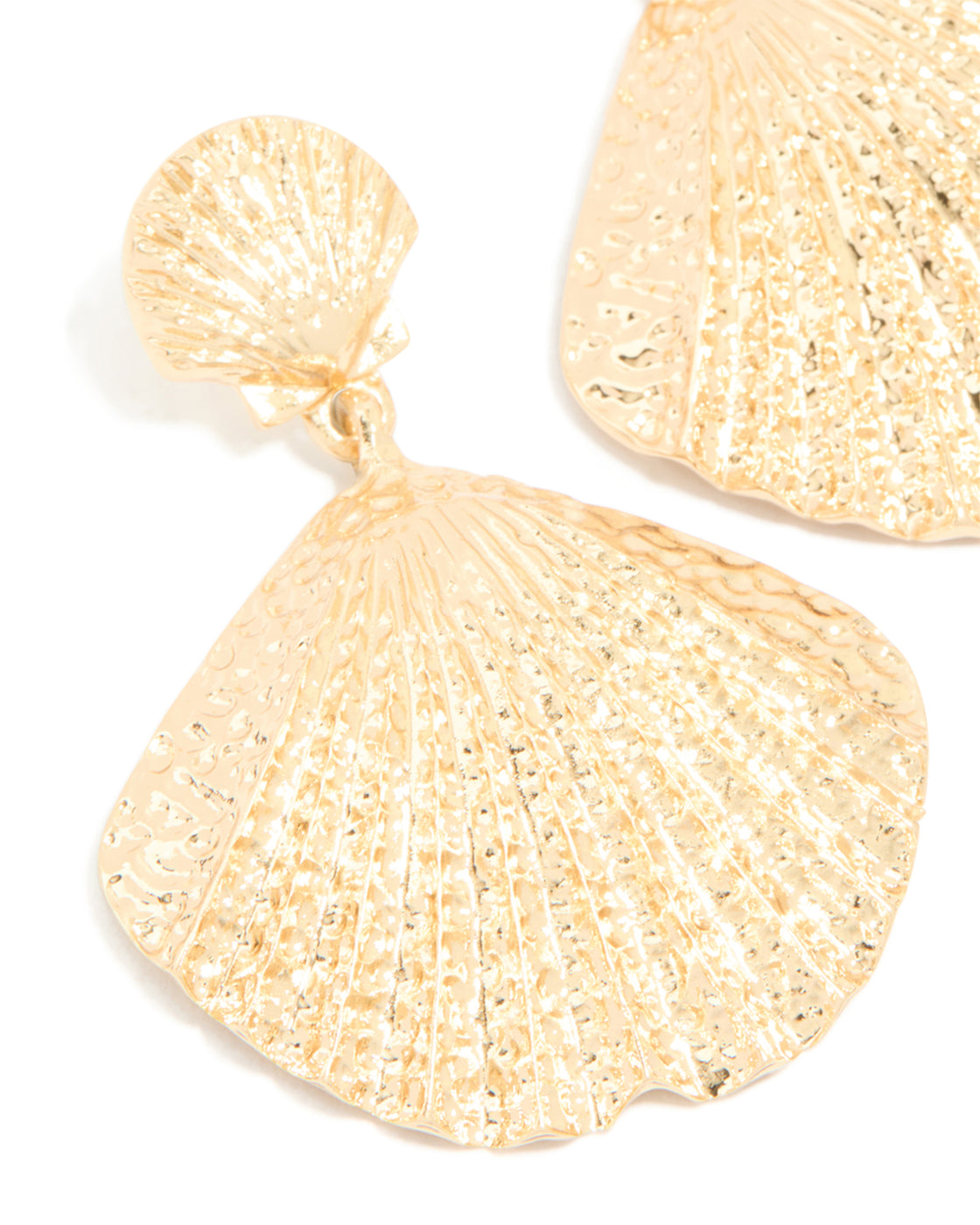 Gold Double Clam Shell Drop Earrings
