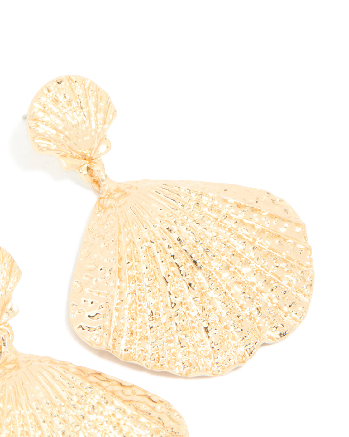 Gold Double Clam Shell Drop Earrings