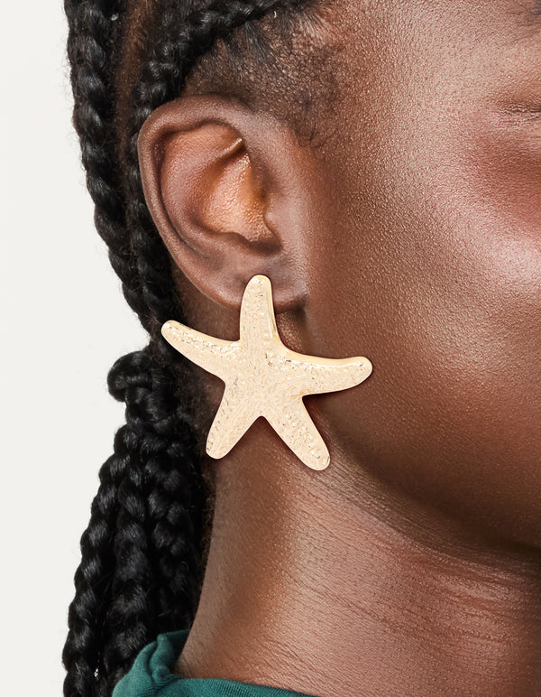 Gold Hammered Starfish Stud Earrings
