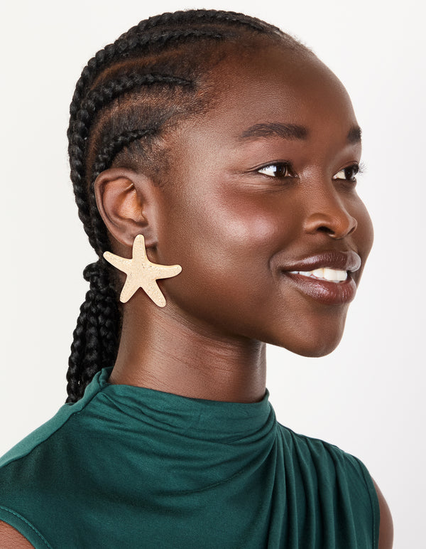 Gold Hammered Starfish Stud Earrings
