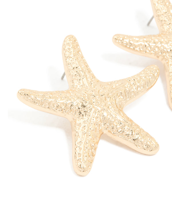 Gold Hammered Starfish Stud Earrings