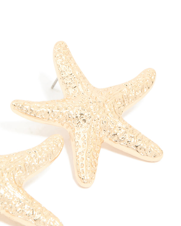 Gold Hammered Starfish Stud Earrings