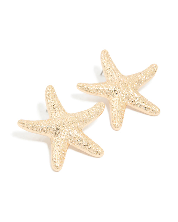 Gold Hammered Starfish Stud Earrings