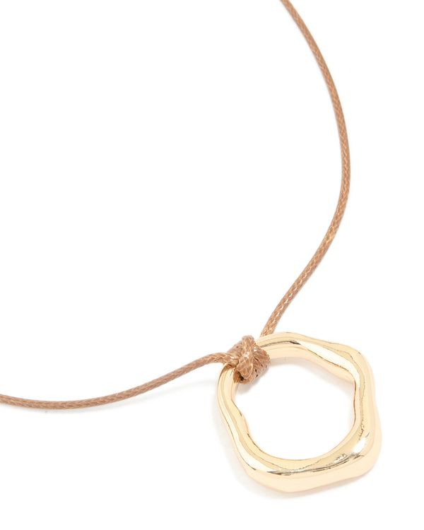 Gold Organic Open Circle Pendant Cord Necklace