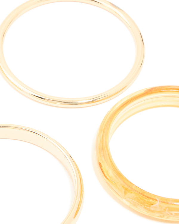 Orange Acrylic & Gold Bangles 4-Pack