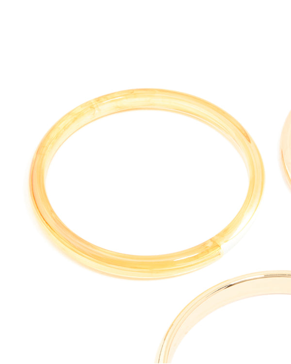 Orange Acrylic & Gold Bangles 4-Pack