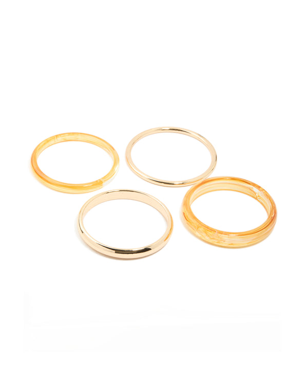 Orange Acrylic & Gold Bangles 4-Pack