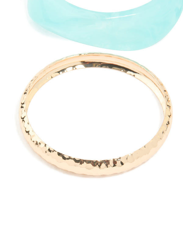 Gold & Blue Acrylic Bangles 3-Pack