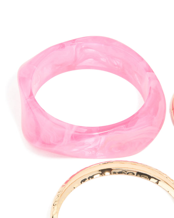 Gold & Pink Acrylic Bangles 3-Pack
