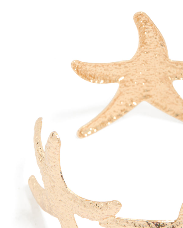 Gold Hammered Starfish Motifs Wrist Cuff
