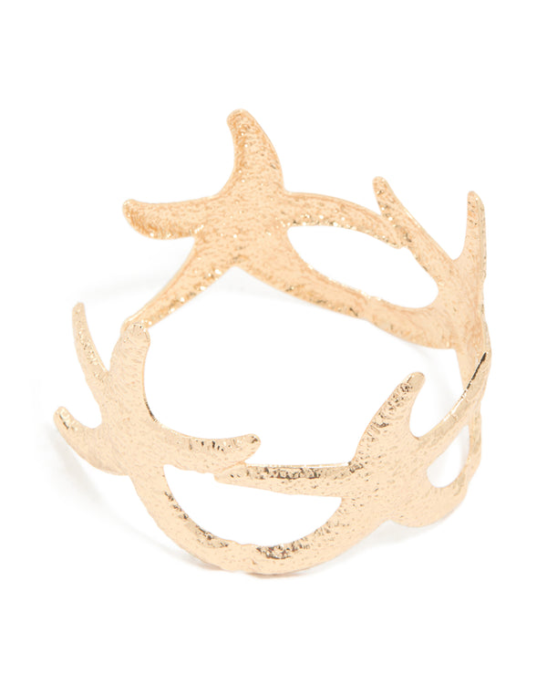 Gold Hammered Starfish Motifs Wrist Cuff