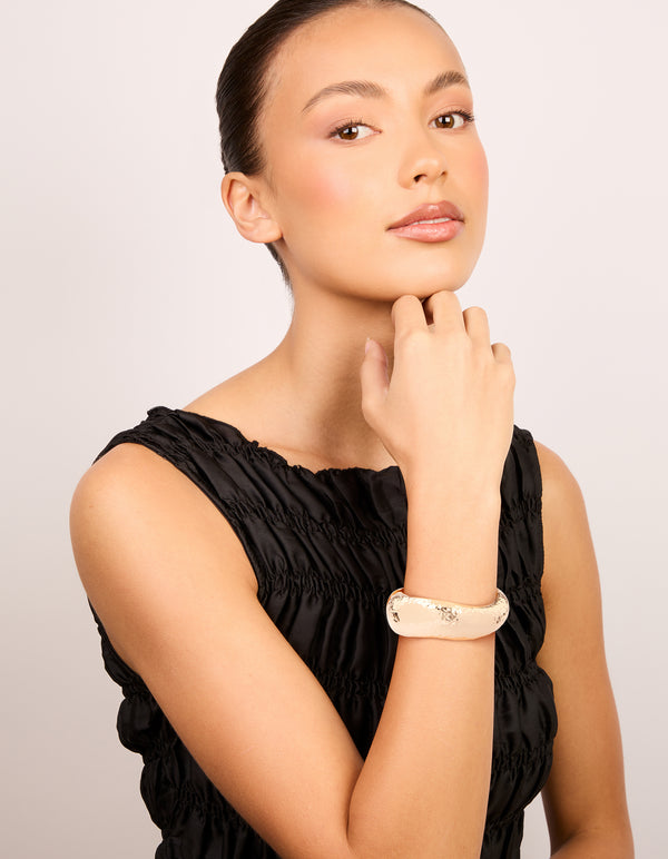 Gold Thick Hammered Wavy Bangle