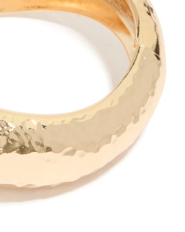 Gold Thick Hammered Wavy Bangle