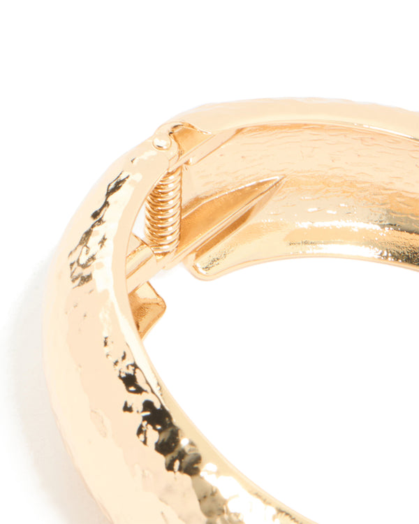Gold Thick Hammered Wavy Bangle