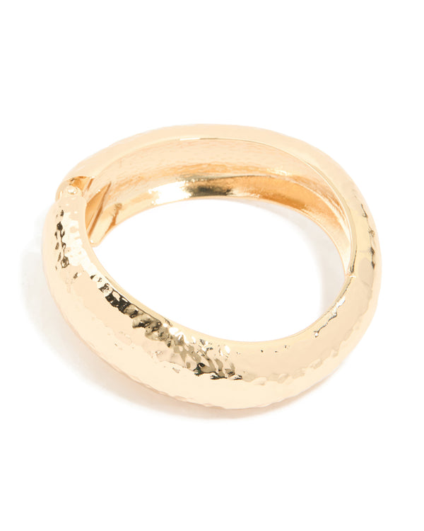 Gold Thick Hammered Wavy Bangle