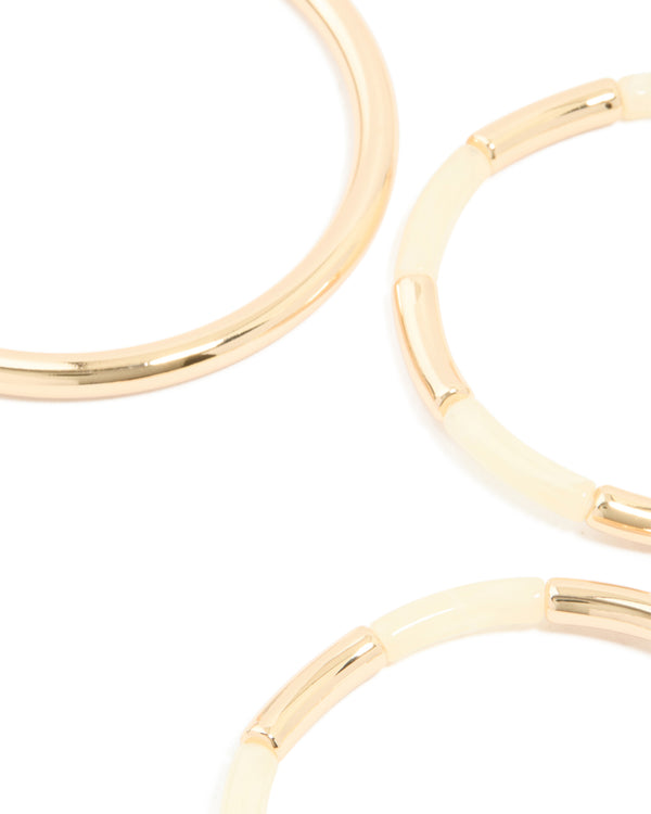 Gold & Cream Acrylic Beaded Stretch Bracelets & Bangles 5-Pack