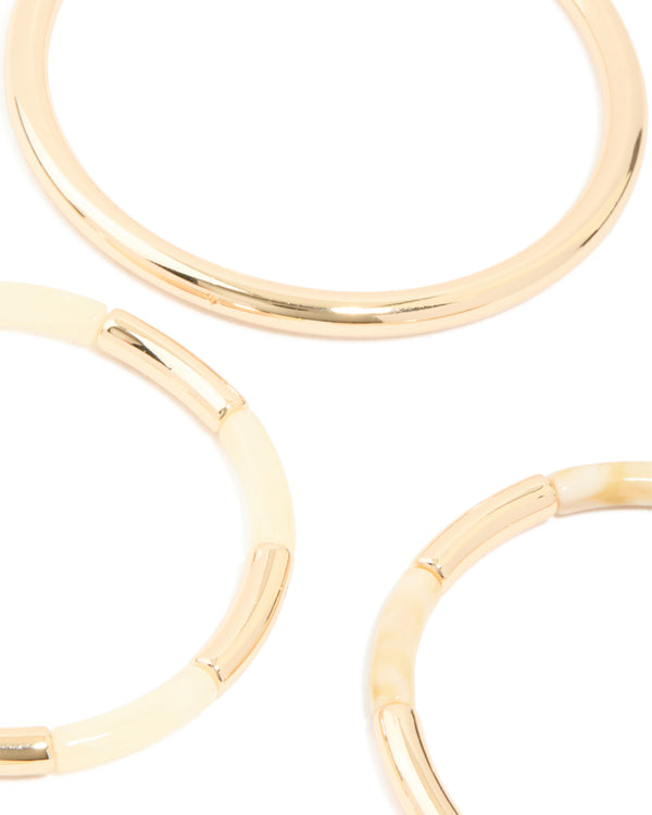 Gold & Cream Acrylic Beaded Stretch Bracelets & Bangles 5-Pack