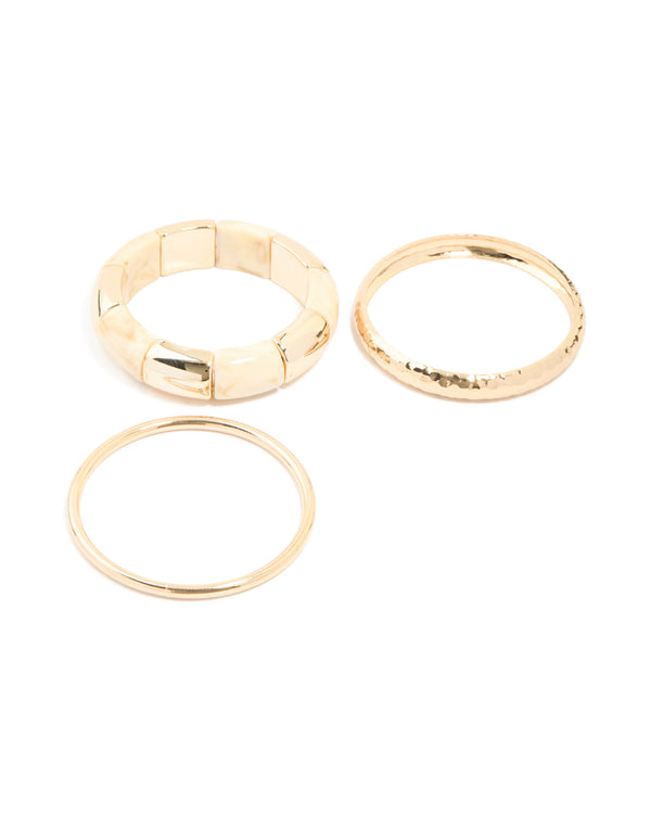 Gold Cream Acrylic Stretch Bracelet & Gold Bangles 3-Pack