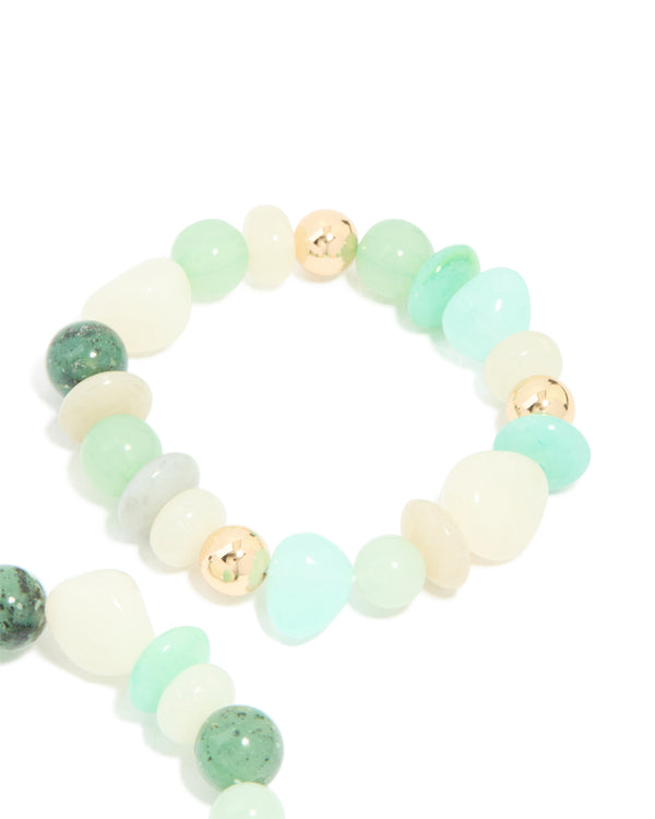 Gold Mixed Blue Acrylic Beaded Stretch Bracelets 2-Pack