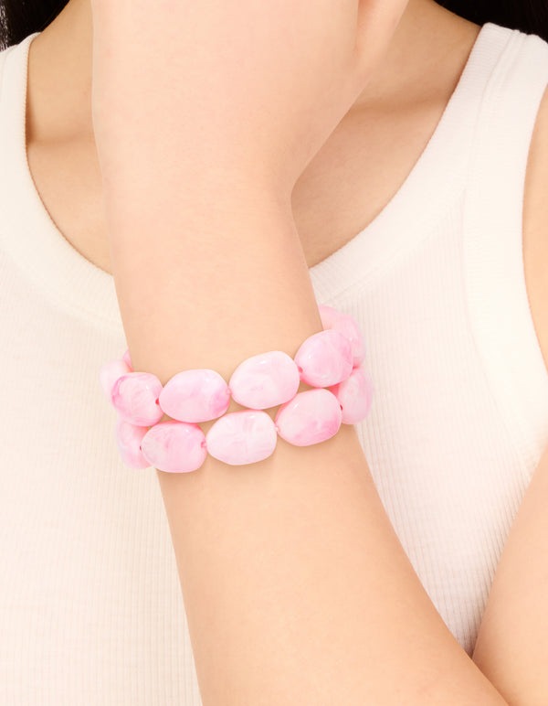 Pink Oval Beaded Stretch Bracelets 2-Pack