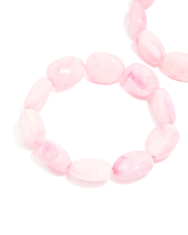 Pink Oval Beaded Stretch Bracelets 2-Pack