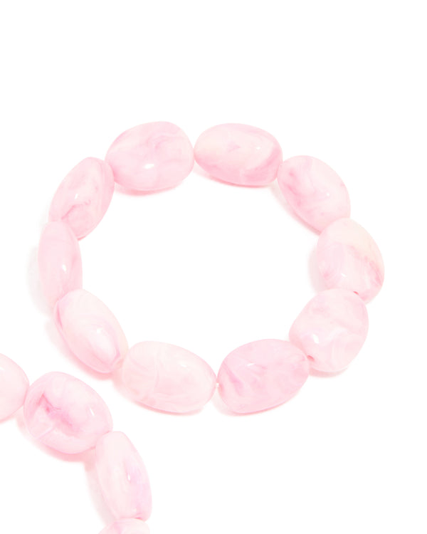 Pink Oval Beaded Stretch Bracelets 2-Pack