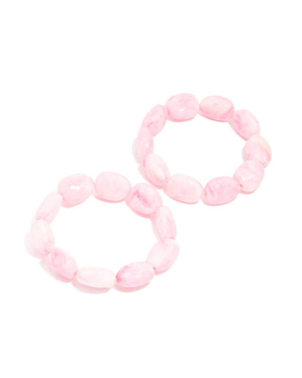 Pink Oval Beaded Stretch Bracelets 2-Pack