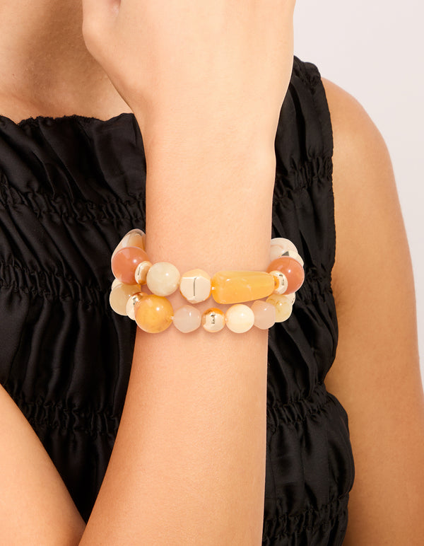 Mixed Neutral Beaded Stretch Bracelets 2-Pack