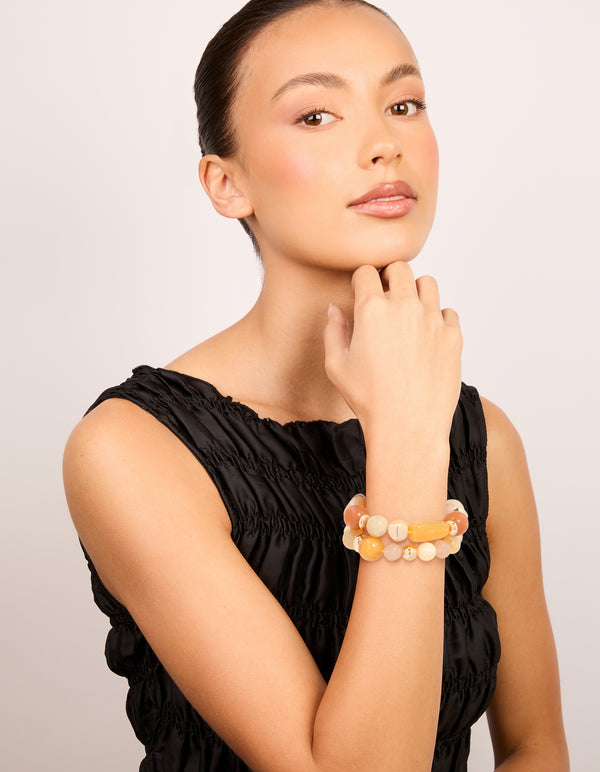 Mixed Neutral Beaded Stretch Bracelets 2-Pack