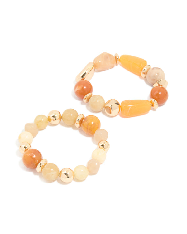 Mixed Neutral Beaded Stretch Bracelets 2-Pack