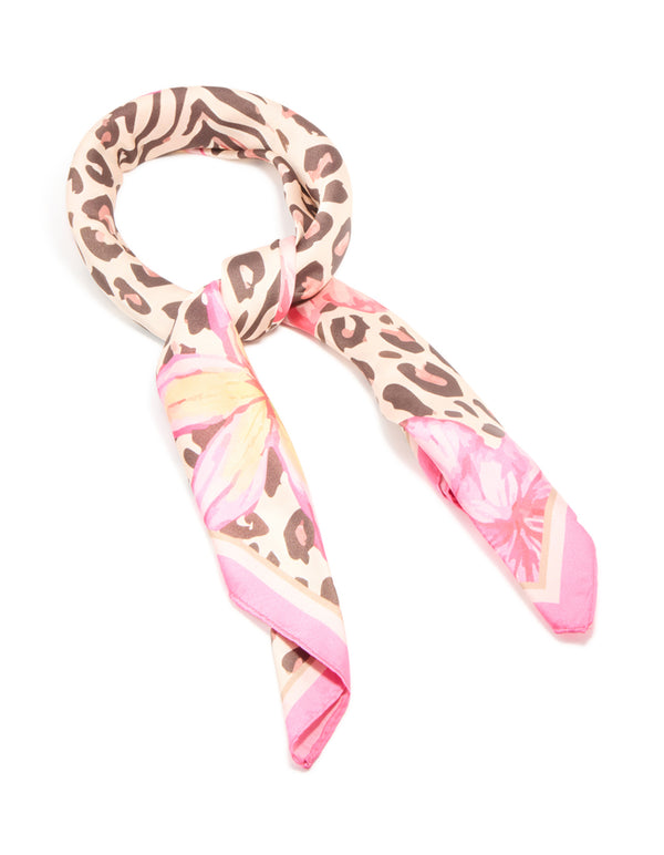 Leopard Print & Flower Fabric Scarf