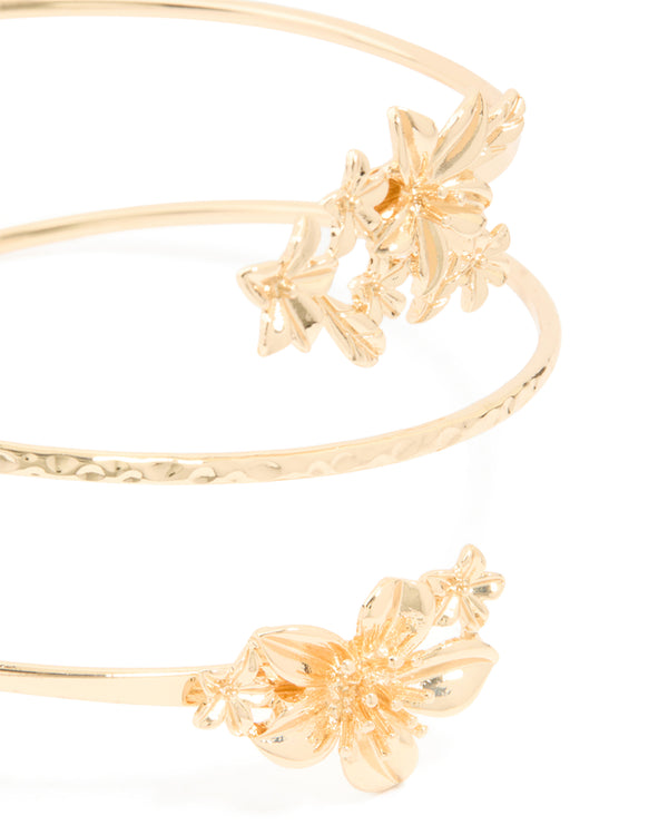 Gold Hammered Flowers Arm Cuff