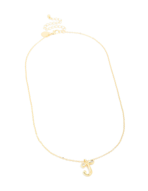 Gold Plated Cubic Zirconia Bubble Letter J Necklace