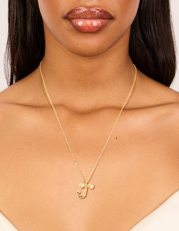 Gold Plated Cubic Zirconia Bubble Letter J Necklace