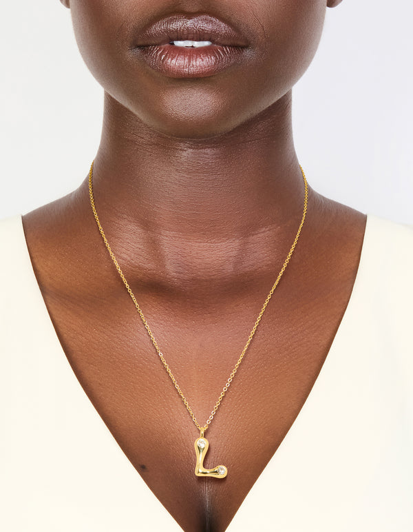 Gold Plated Cubic Zirconia Bubble Letter L Necklace
