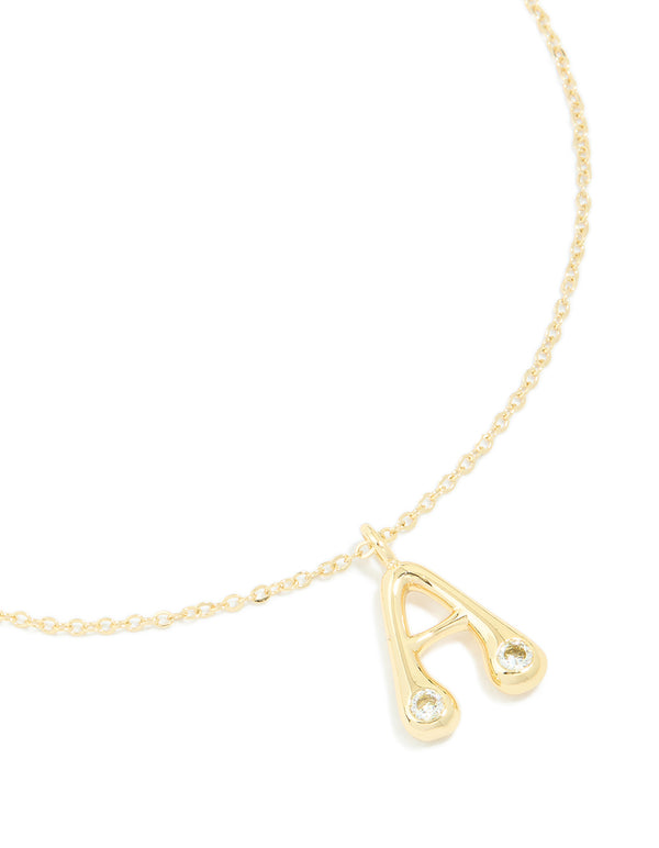 Gold Plated Cubic Zirconia Bubble Letter A Necklace