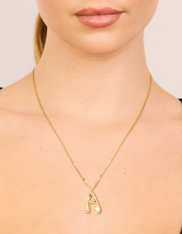 Gold Plated Cubic Zirconia Bubble Letter A Necklace