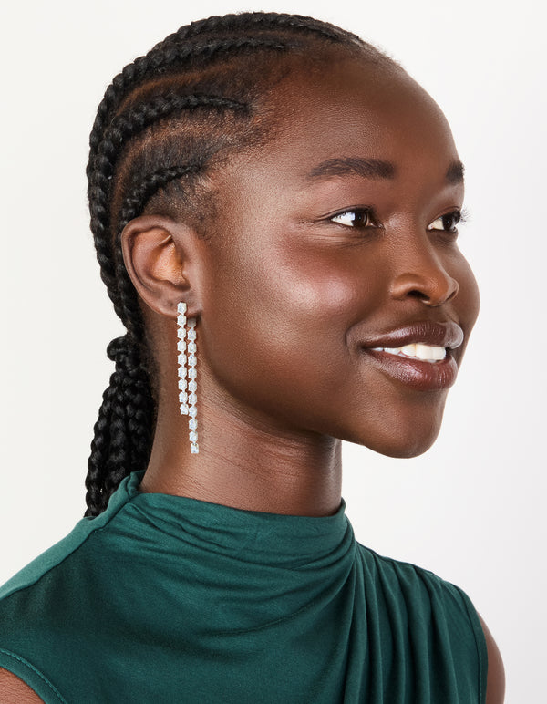 Silver Cubic Zirconia Multiple Cup Chains Drop Earrings