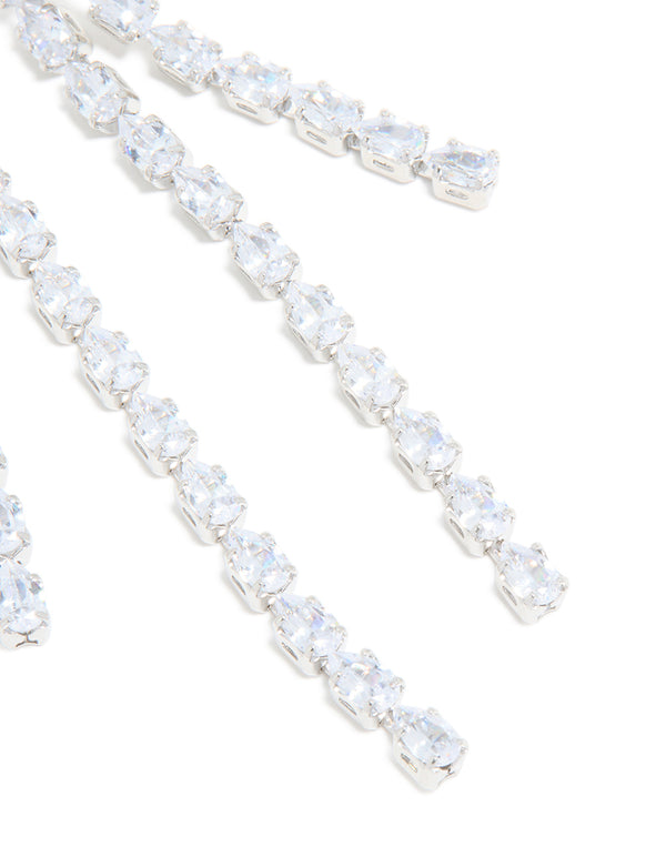 Silver Cubic Zirconia Multiple Cup Chains Drop Earrings