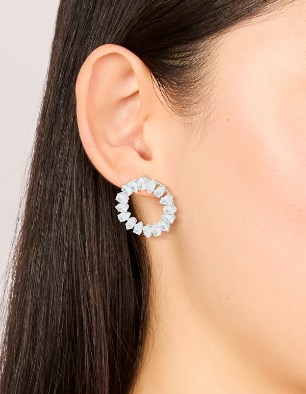 Silver Cubic Zirconia Pear Circle Stud Earrings