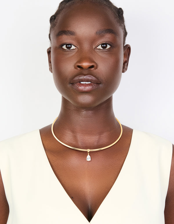 Gold Cubic Zirconia Centre Collar Tube Necklace