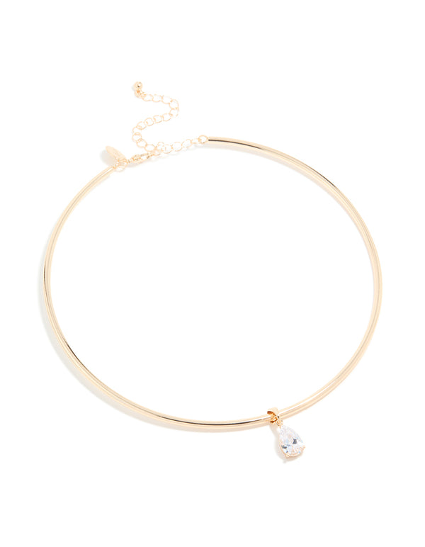 Gold Cubic Zirconia Centre Collar Tube Necklace
